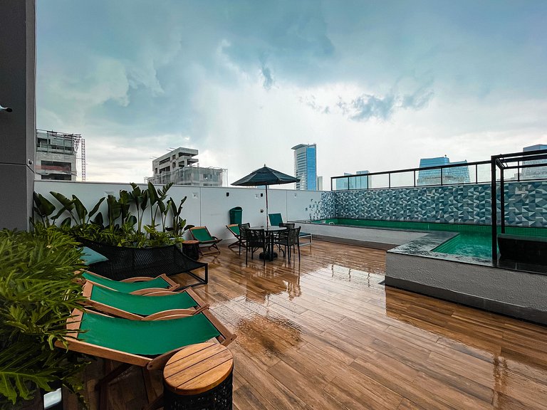 With balcony and rooftop with pool