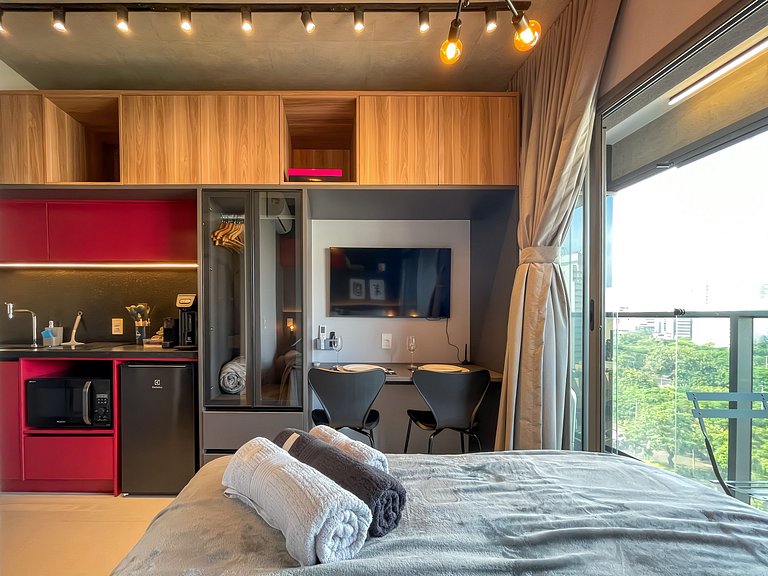 Piscina e rooftop na Avenida Paulista, com estacionamento di