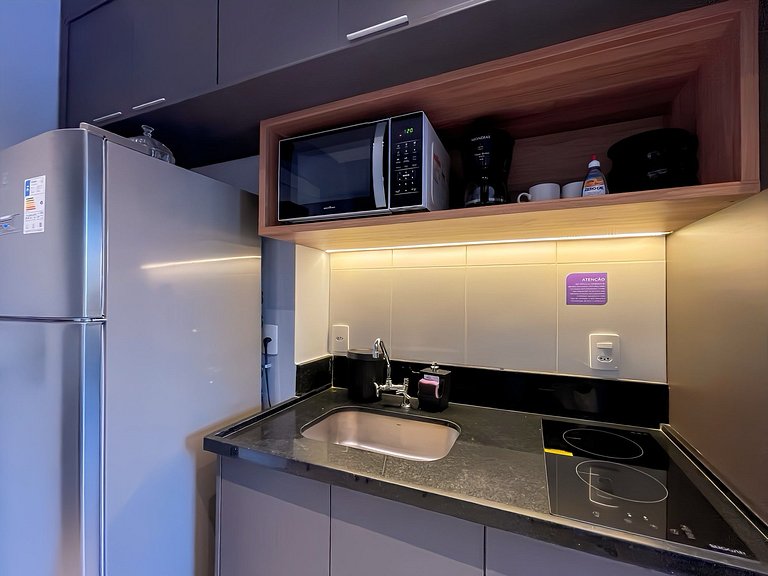 With a swimming pool, located near Moema subway station