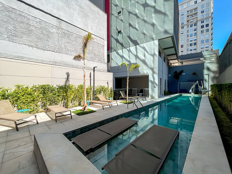 With swimming pool near Faria Lima subway station
